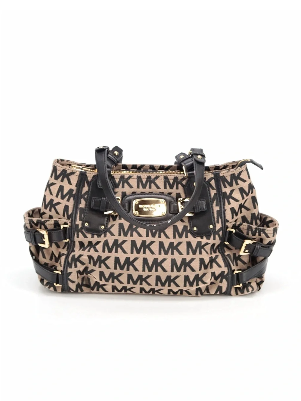 Michael Kors Beige & Black MK Monogram Satchel